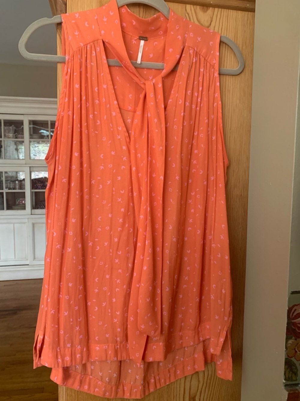 Free People  Coral Tie-Neck Sleeveless Blouse